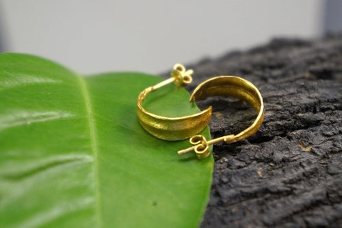 Gold Olive Leaf Hoop Earrings - Delicate Small Sterling Silver Hoops